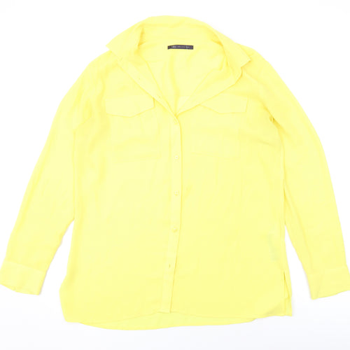 Marks and Spencer Womens Yellow Polyester Basic Button-Up Size 12 Collared