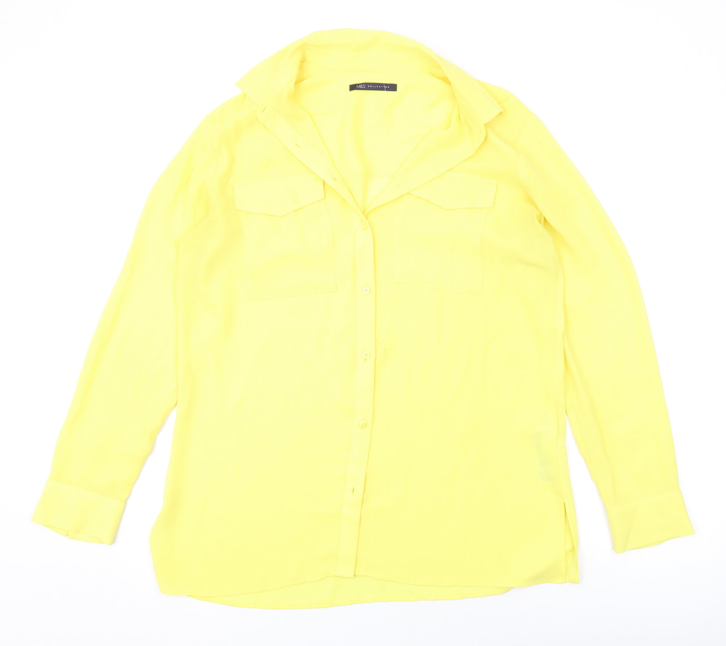 Marks and Spencer Womens Yellow Polyester Basic Button-Up Size 12 Collared