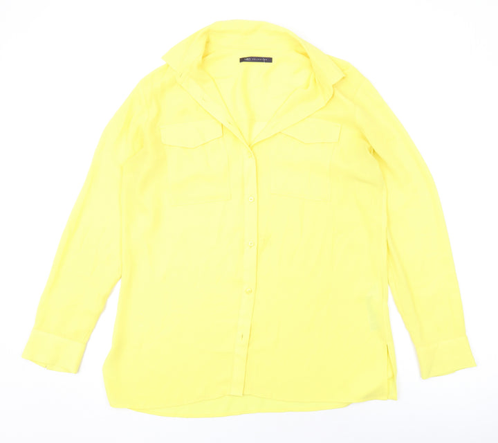 Marks and Spencer Womens Yellow Polyester Basic Button-Up Size 12 Collared