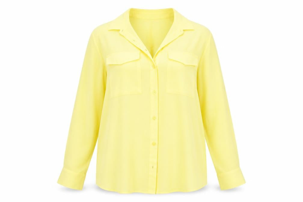 Marks & Spencer Womens Yellow Polyester Basic Button-Up Size 12 Collared