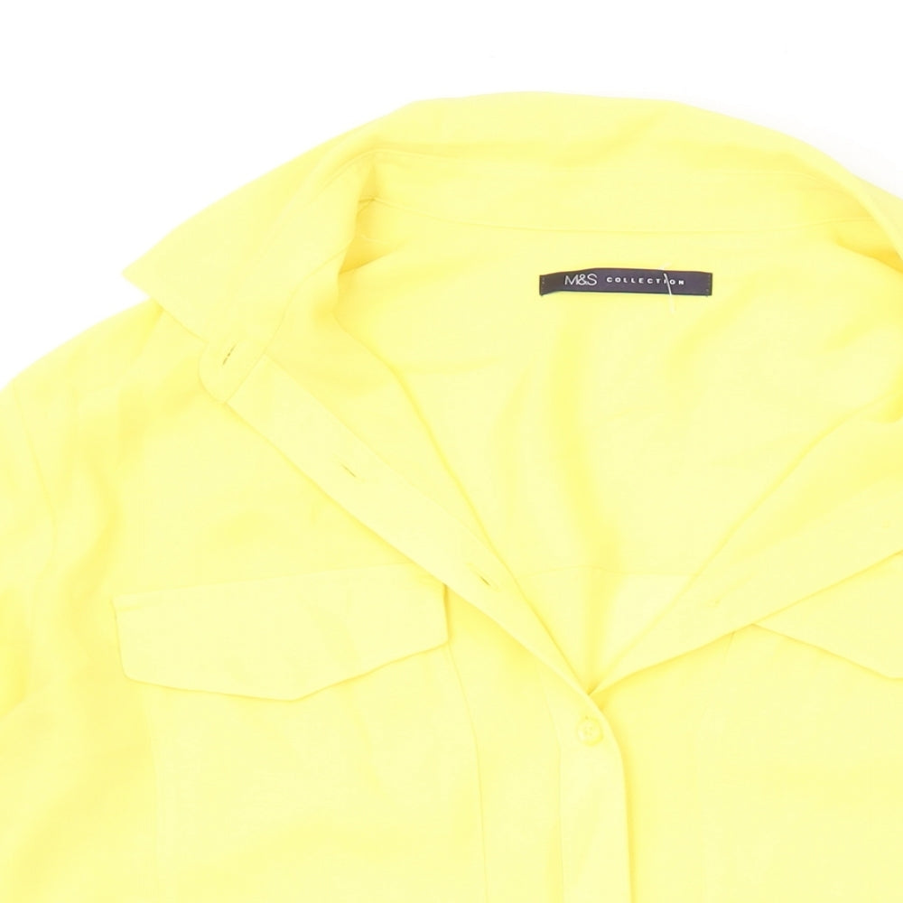 Marks and Spencer Womens Yellow Polyester Basic Button-Up Size 12 Collared