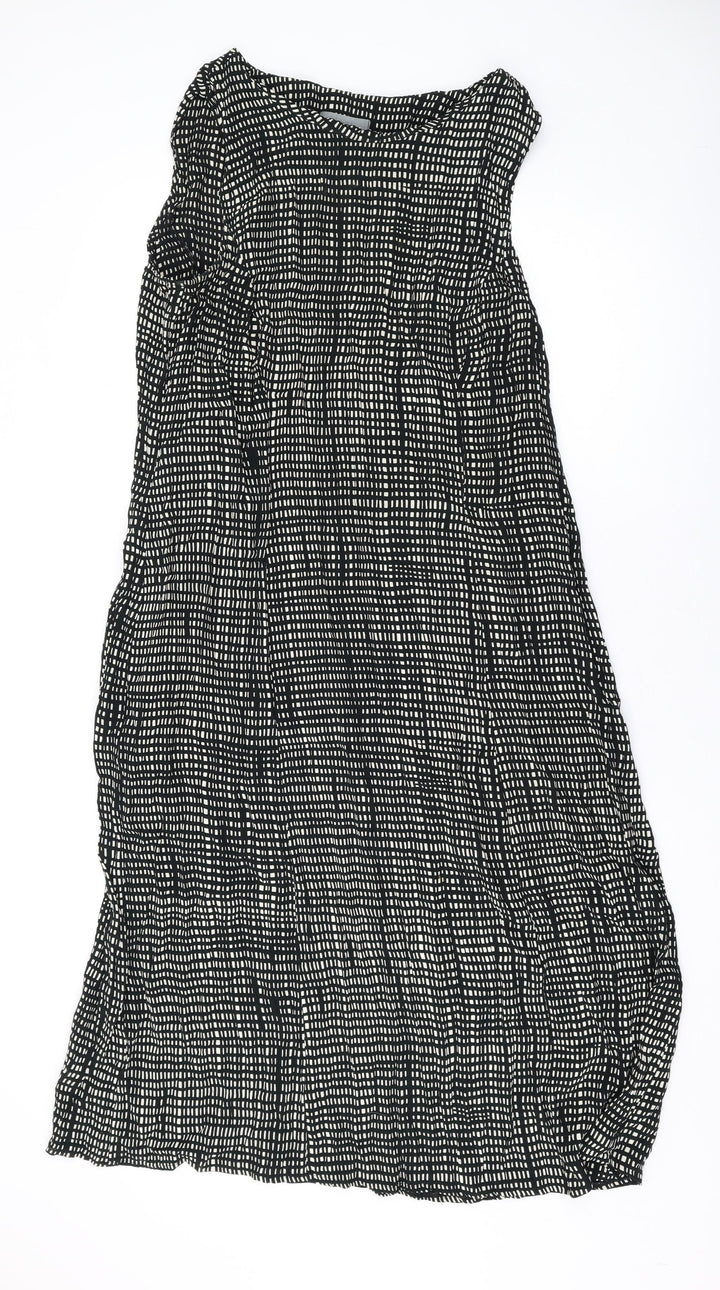 Marks and Spencer Womens Black Geometric Polyester Tank Dress Size 2 Round Neck Zip