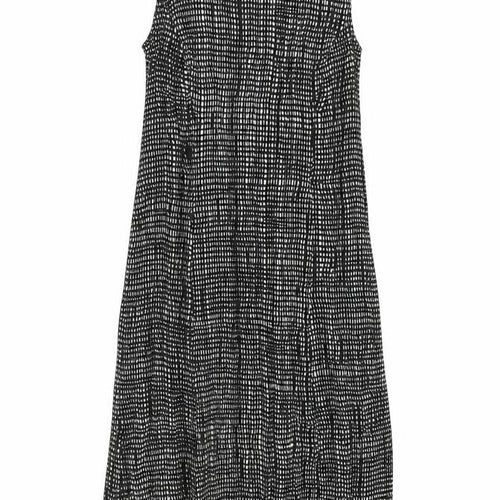 Marks and Spencer Womens Black Geometric Polyester Tank Dress Size 2 Round Neck Zip