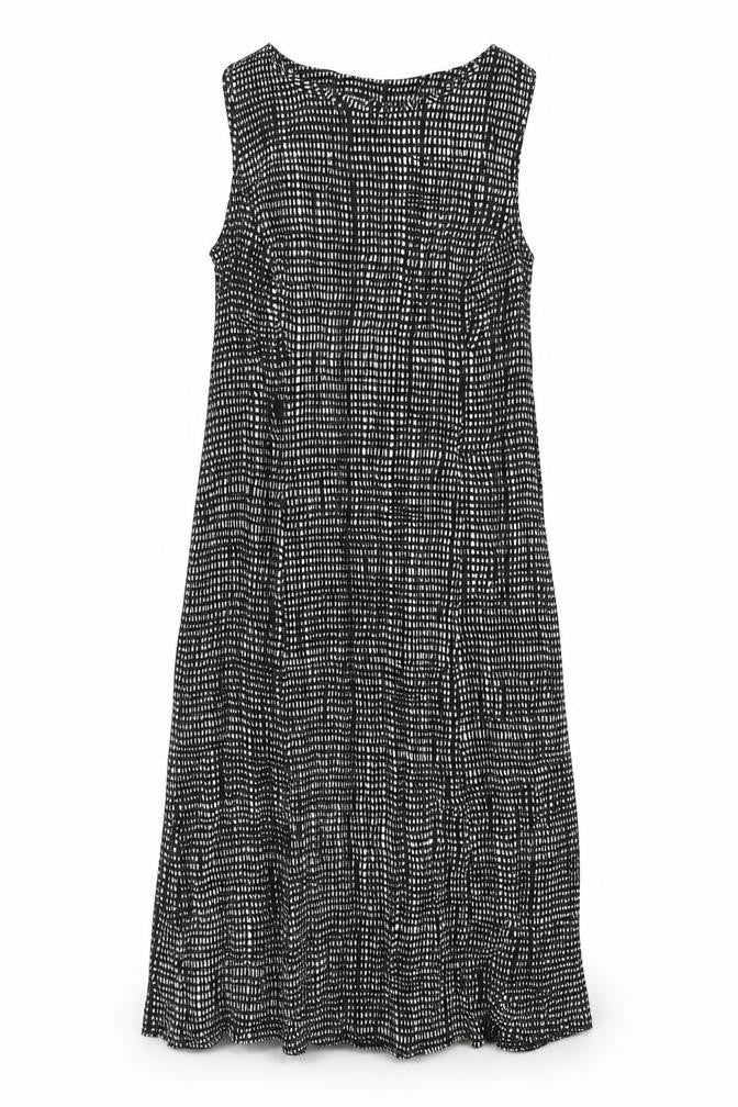 Marks and Spencer Womens Black Geometric Polyester Tank Dress Size 2 Round Neck Zip