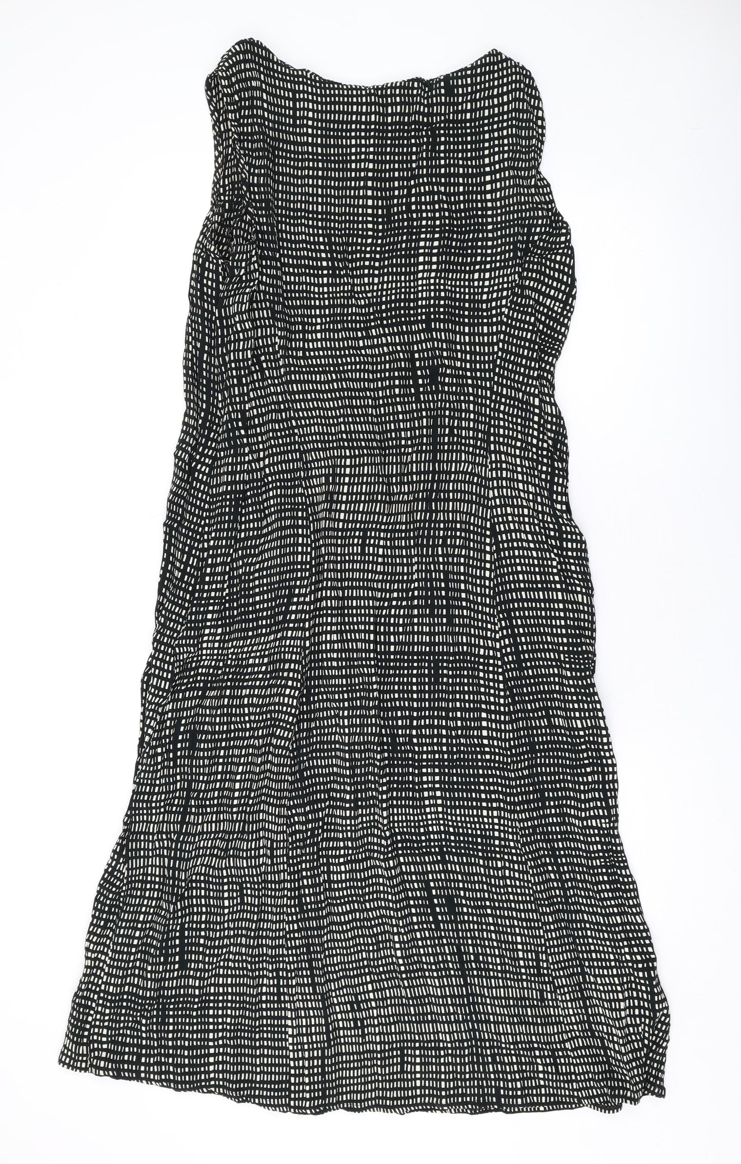 Marks and Spencer Womens Black Geometric Polyester Tank Dress Size 2 Round Neck Zip