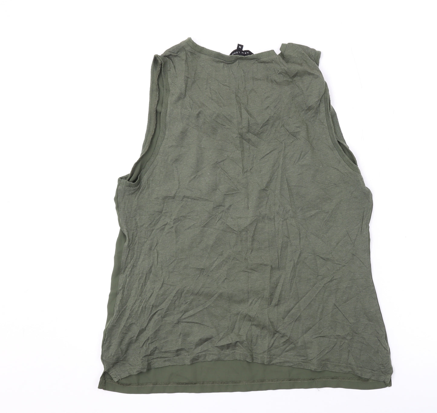 New Look Womens Green Polyester Basic T-Shirt Size 14 Scoop Neck