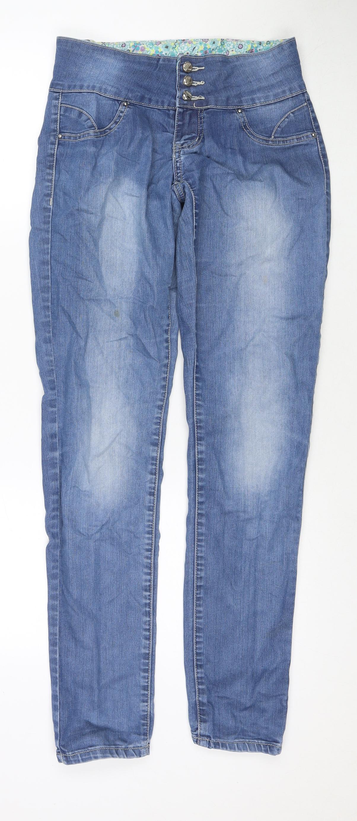 Vessline Womens Blue Cotton Straight Jeans Size M L31 in Regular Zip - Embraided Detail