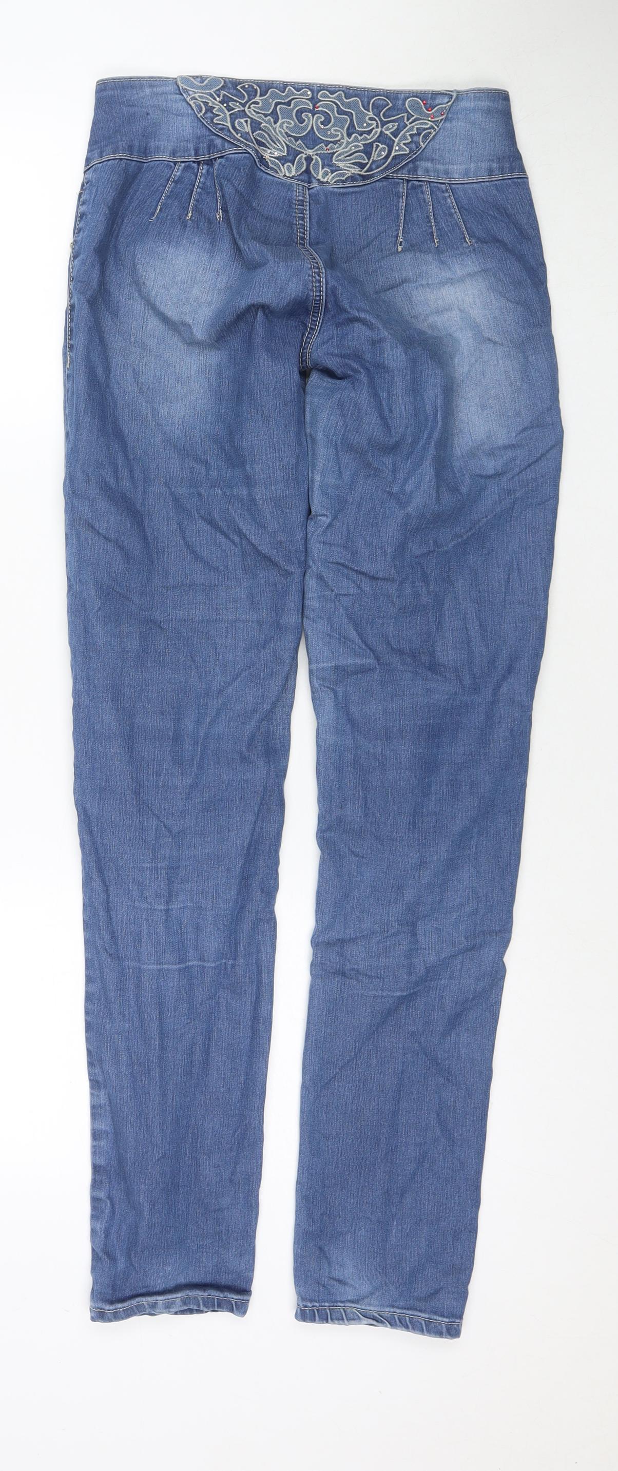Vessline Womens Blue Cotton Straight Jeans Size M L31 in Regular Zip - Embraided Detail