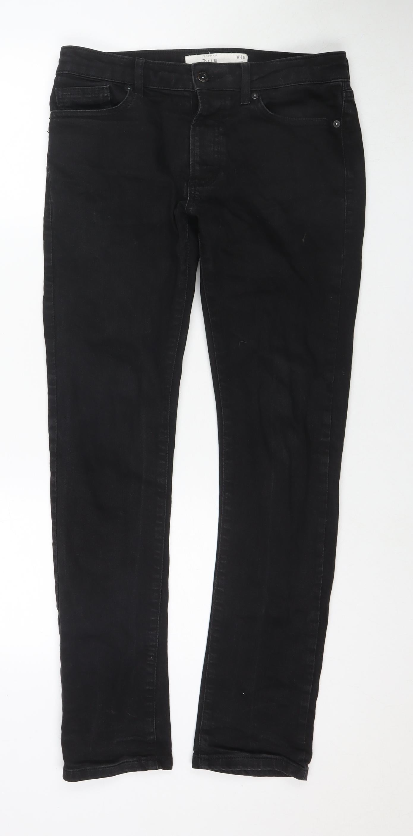Topshop Mens Black Cotton Skinny Jeans Size 30 in L32 in Slim Zip