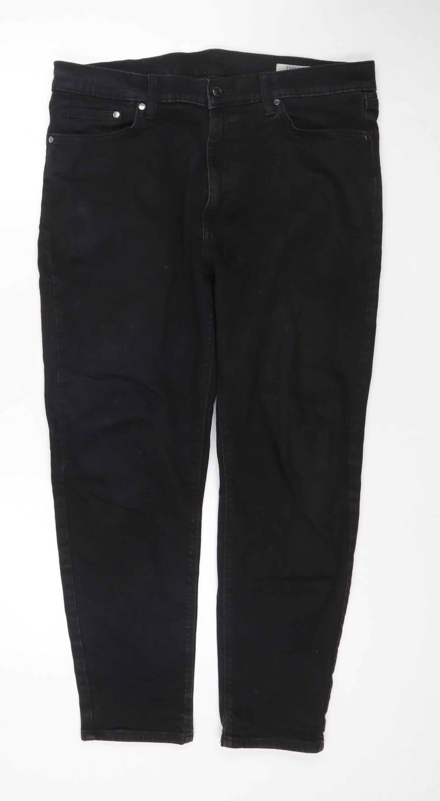 Marks and Spencer Womens Black Cotton Tapered Jeans Size 36 in L29 in Regular Zip