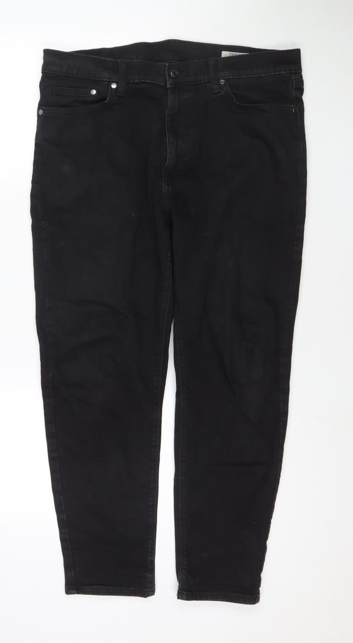 Marks and Spencer Womens Black Cotton Tapered Jeans Size 36 in L29 in Regular Zip