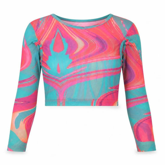 Front view of PRETTYLITTLETHING women’s multicoloured geometric polyester cropped t-shirt, round neck - cut out detail