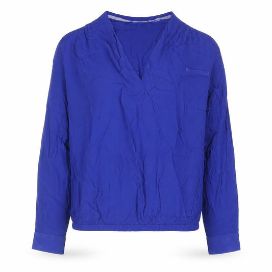 Front view of La Redoute women’s blue viscose basic blouse, size UK 10, v-neck