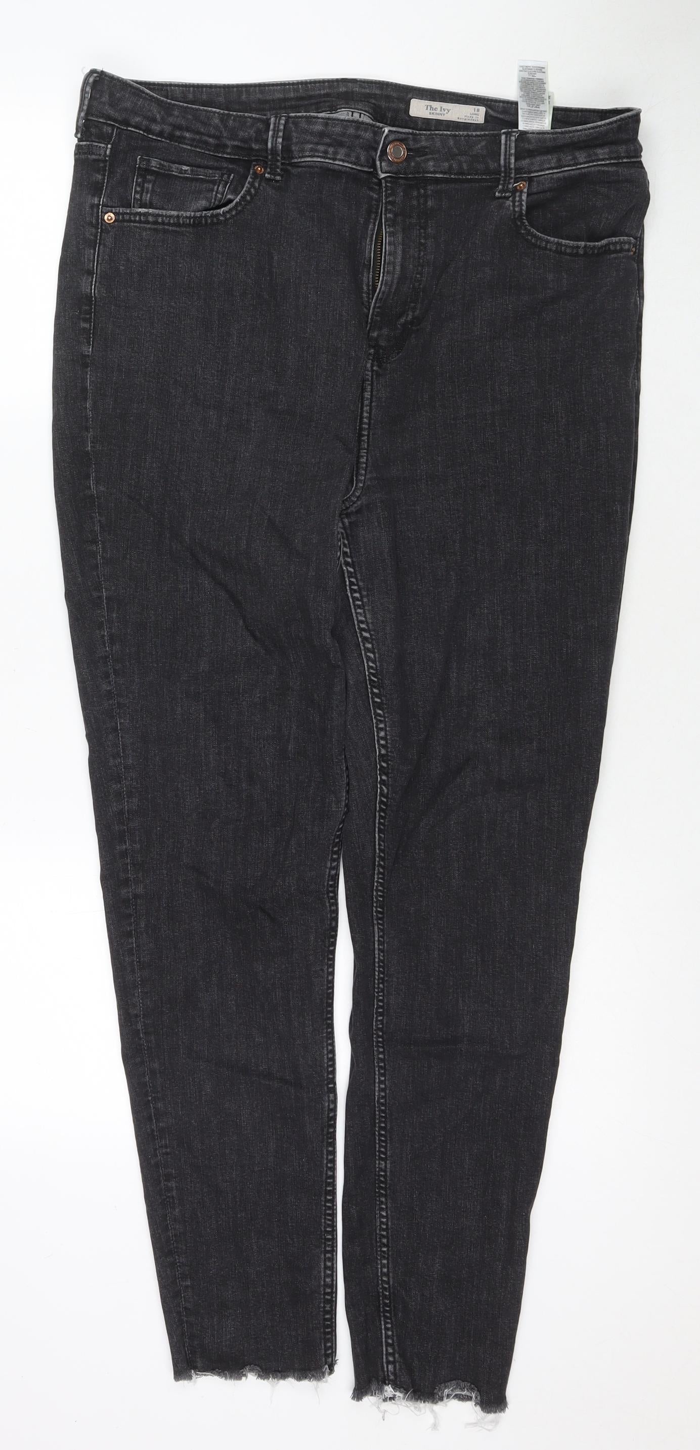 Marks and Spencer Womens Black Cotton Straight Jeans Size 18 L29 in Regular Zip