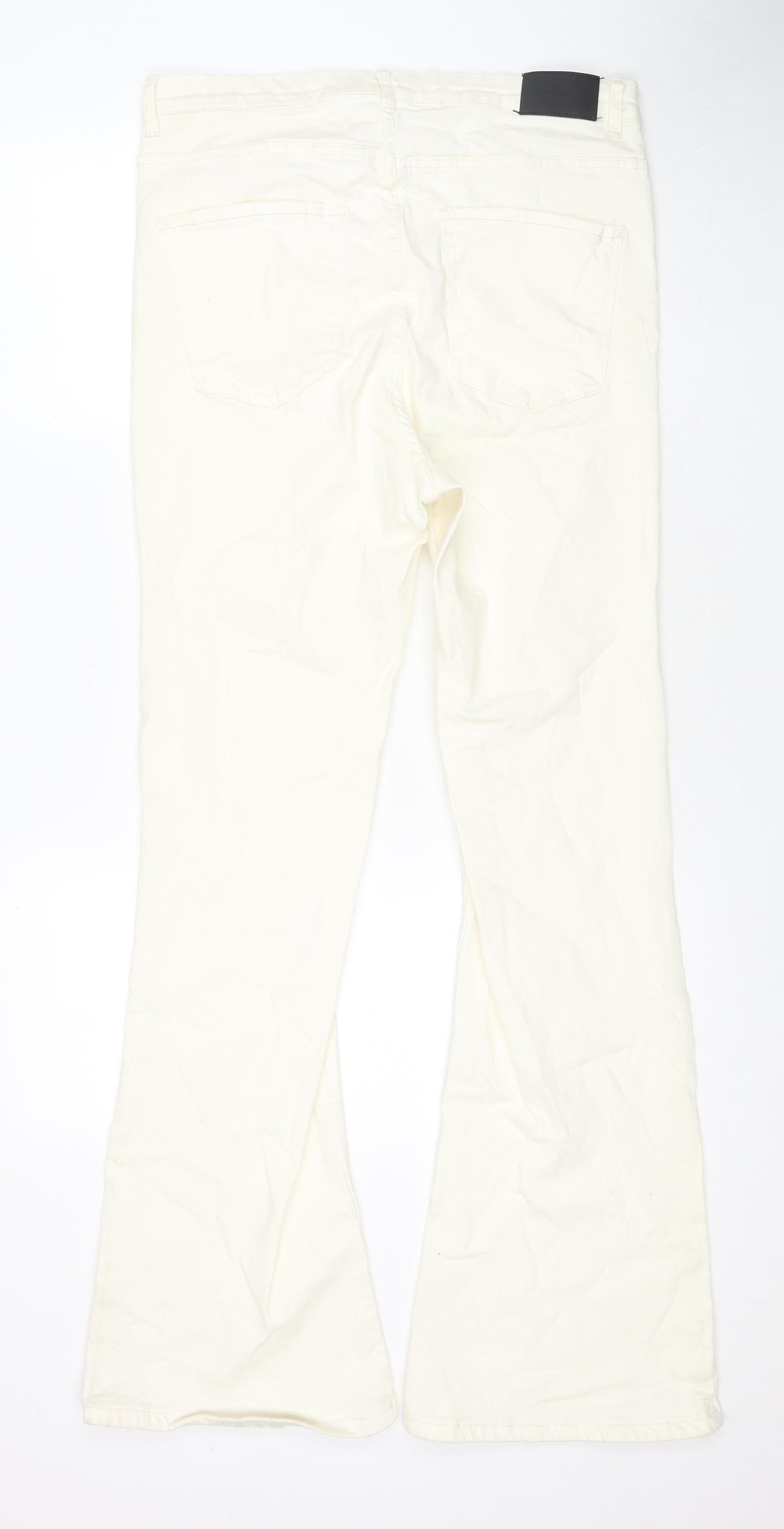Bershka Womens Ivory Cotton Flared Jeans Size 16 L32 in Regular Zip