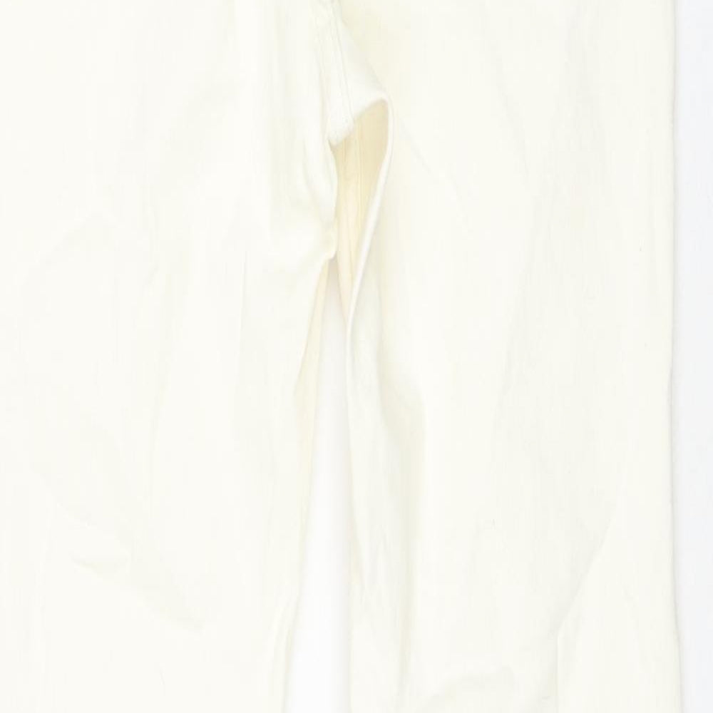 Bershka Womens Ivory Cotton Flared Jeans Size 16 L32 in Regular Zip