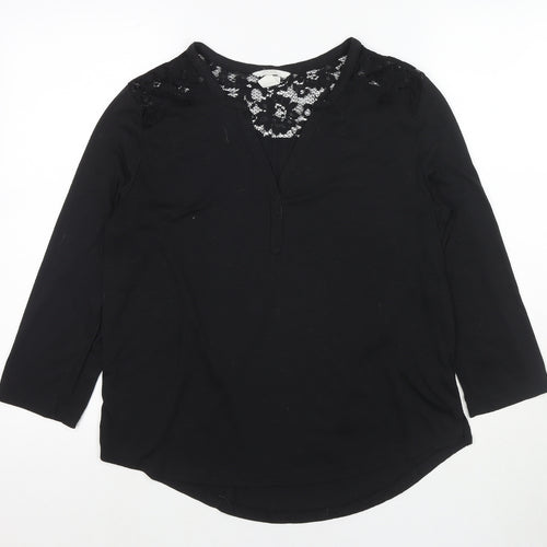 H&M Womens Black Polyester Basic Blouse Size M V-Neck