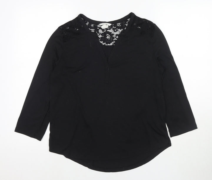 H&M Womens Black Polyester Basic Blouse Size M V-Neck