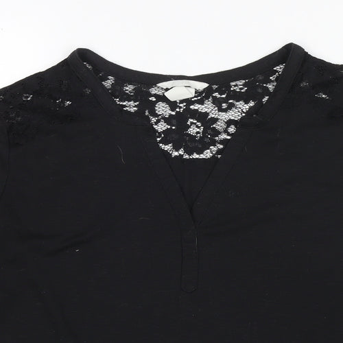H&M Womens Black Polyester Basic Blouse Size M V-Neck