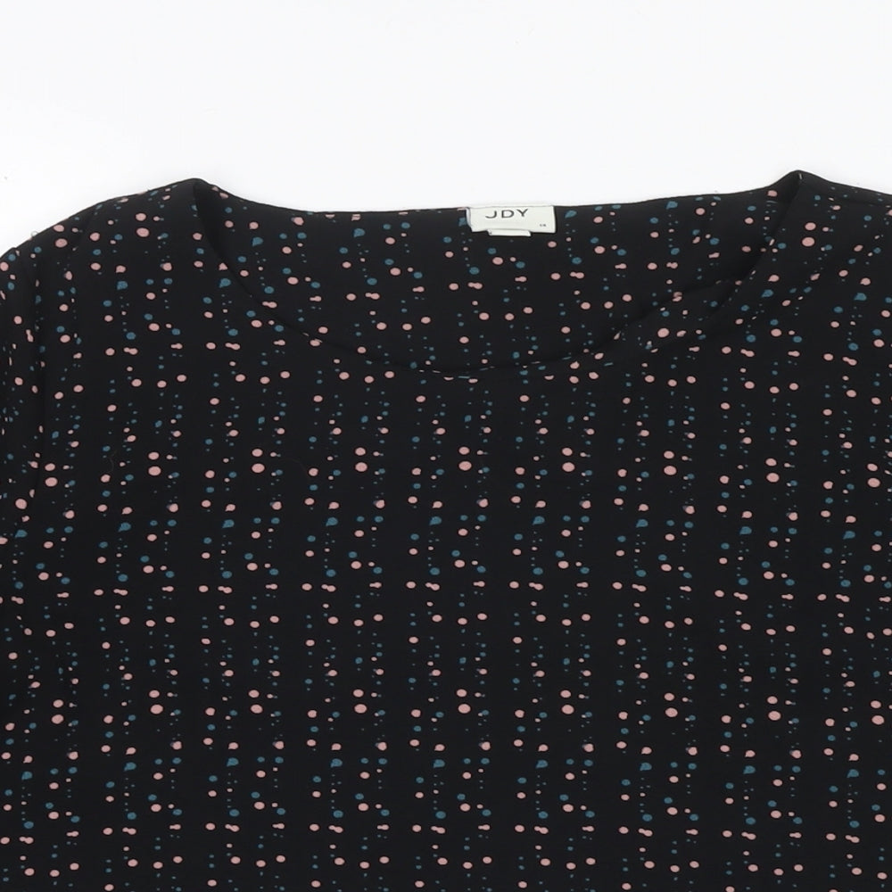 JDY Womens Black Polka Dot Polyester Basic Blouse Size 10 Round Neck