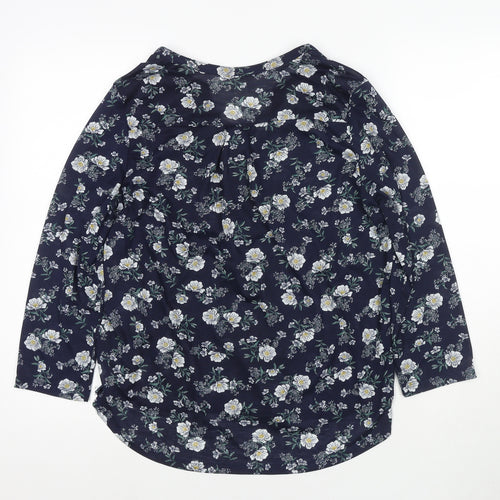 H&M Womens Blue Floral Polyester Basic Blouse Size M V-Neck