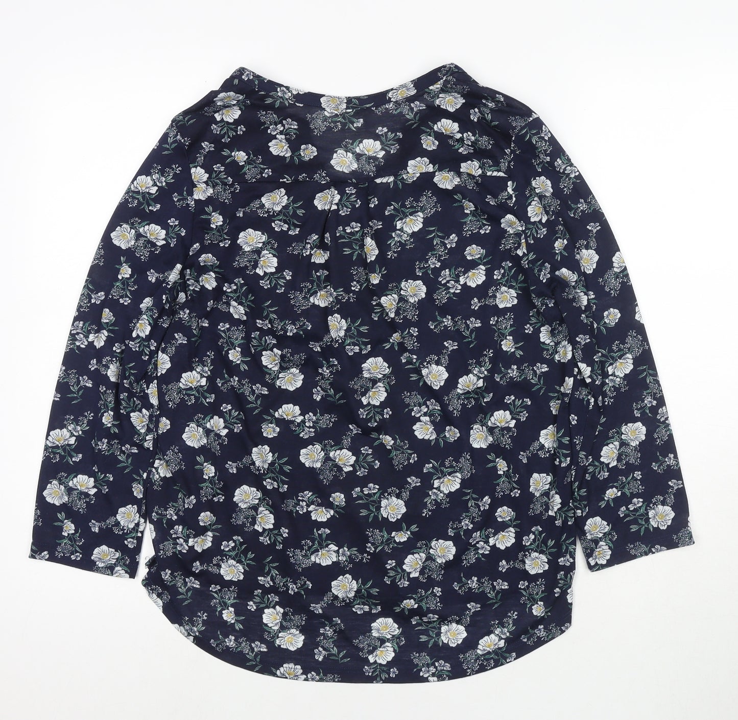 H&M Womens Blue Floral Polyester Basic Blouse Size M V-Neck