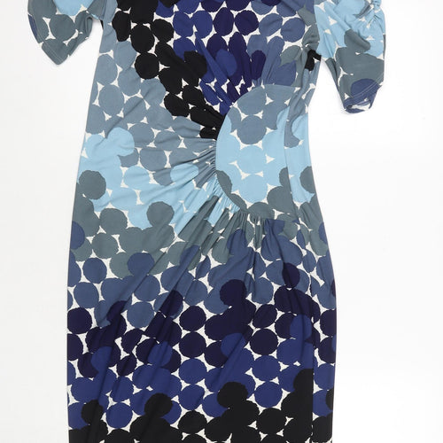 Marks and Spencer Womens Blue Polka Dot Polyester A-Line Size 10 Round Neck Pullover