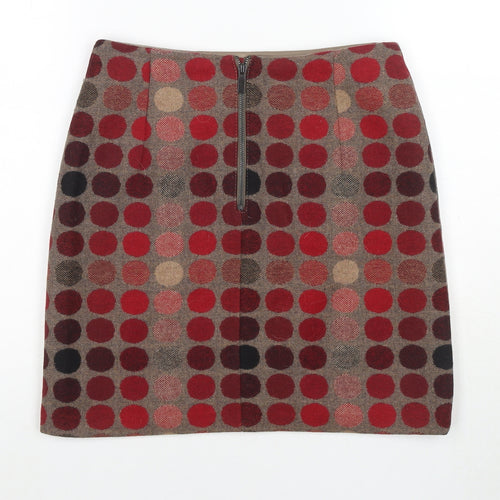 Marks and Spencer Womens Multicoloured Polka Dot Wool A-Line Skirt Size 8 Zip