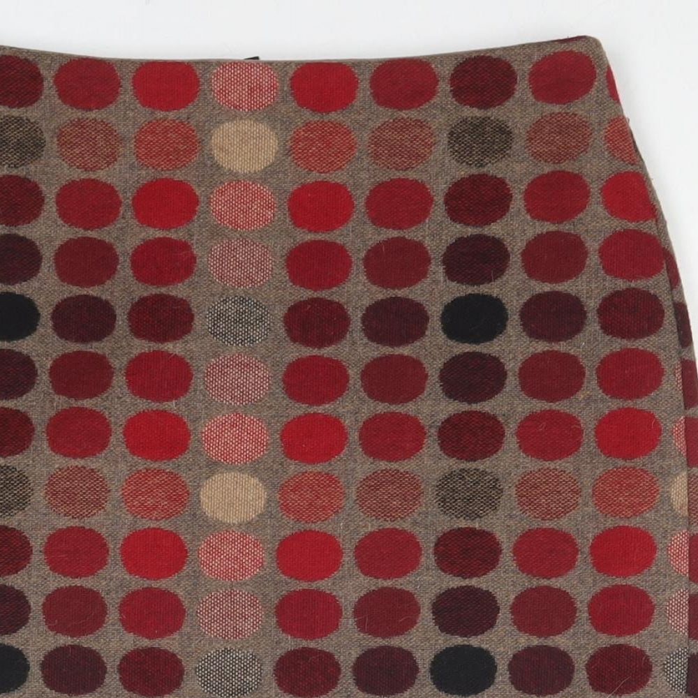 Marks and Spencer Womens Multicoloured Polka Dot Wool A-Line Skirt Size 8 Zip