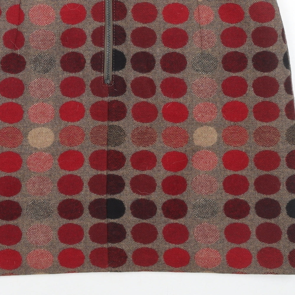Marks and Spencer Womens Multicoloured Polka Dot Wool A-Line Skirt Size 8 Zip