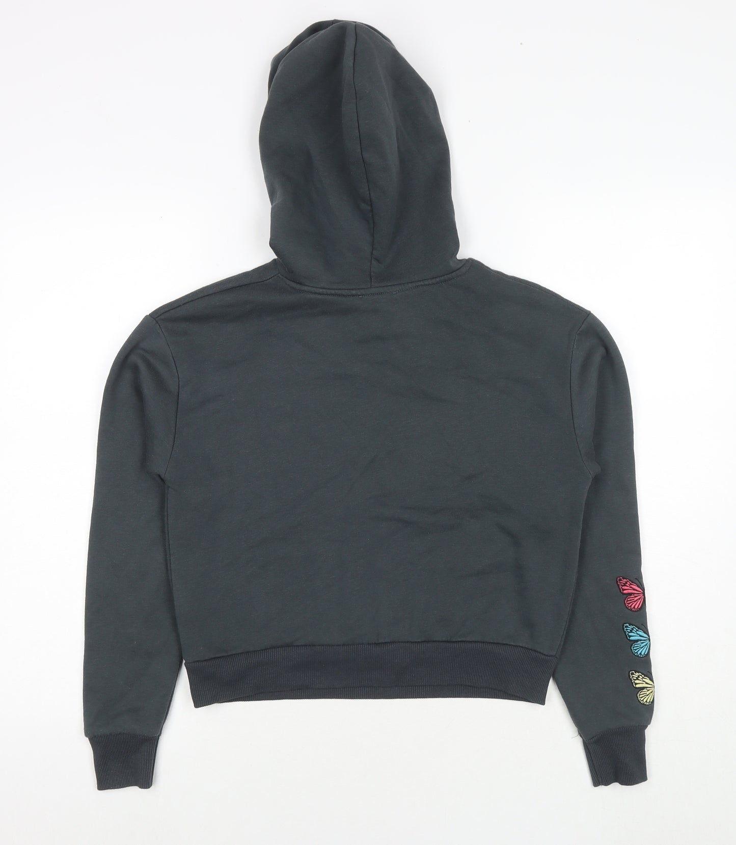 New Look Girls Grey Cotton Pullover Hoodie Size 12-13 Years Pullover - Happiness Butterflies