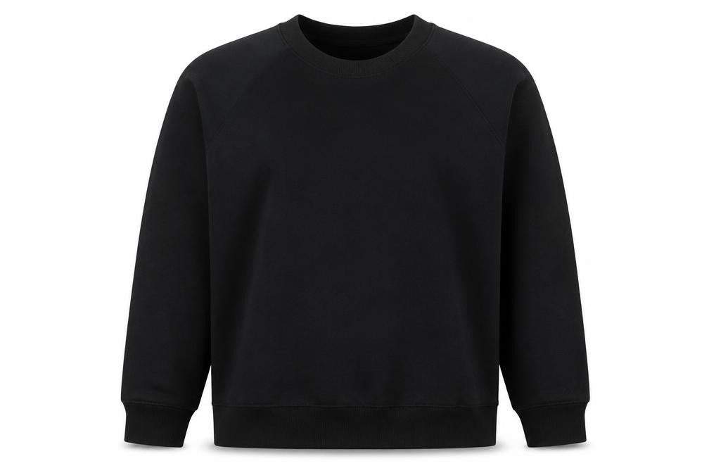 Front view of H&M women’s black cotton pullover sweatshirt, size L, pullover