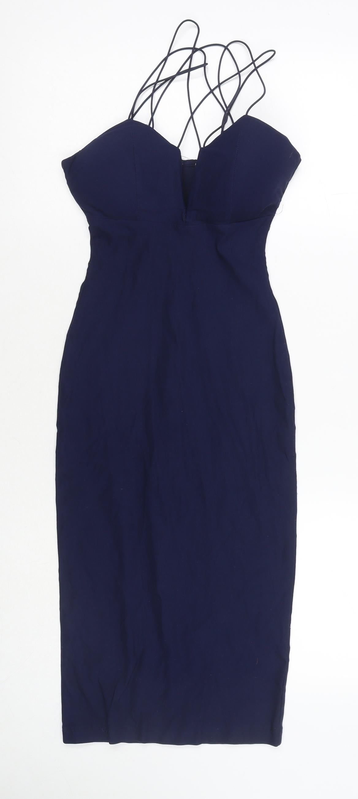 Rare London Womens Blue Polyester Bodycon Size 6 Sweetheart Zip