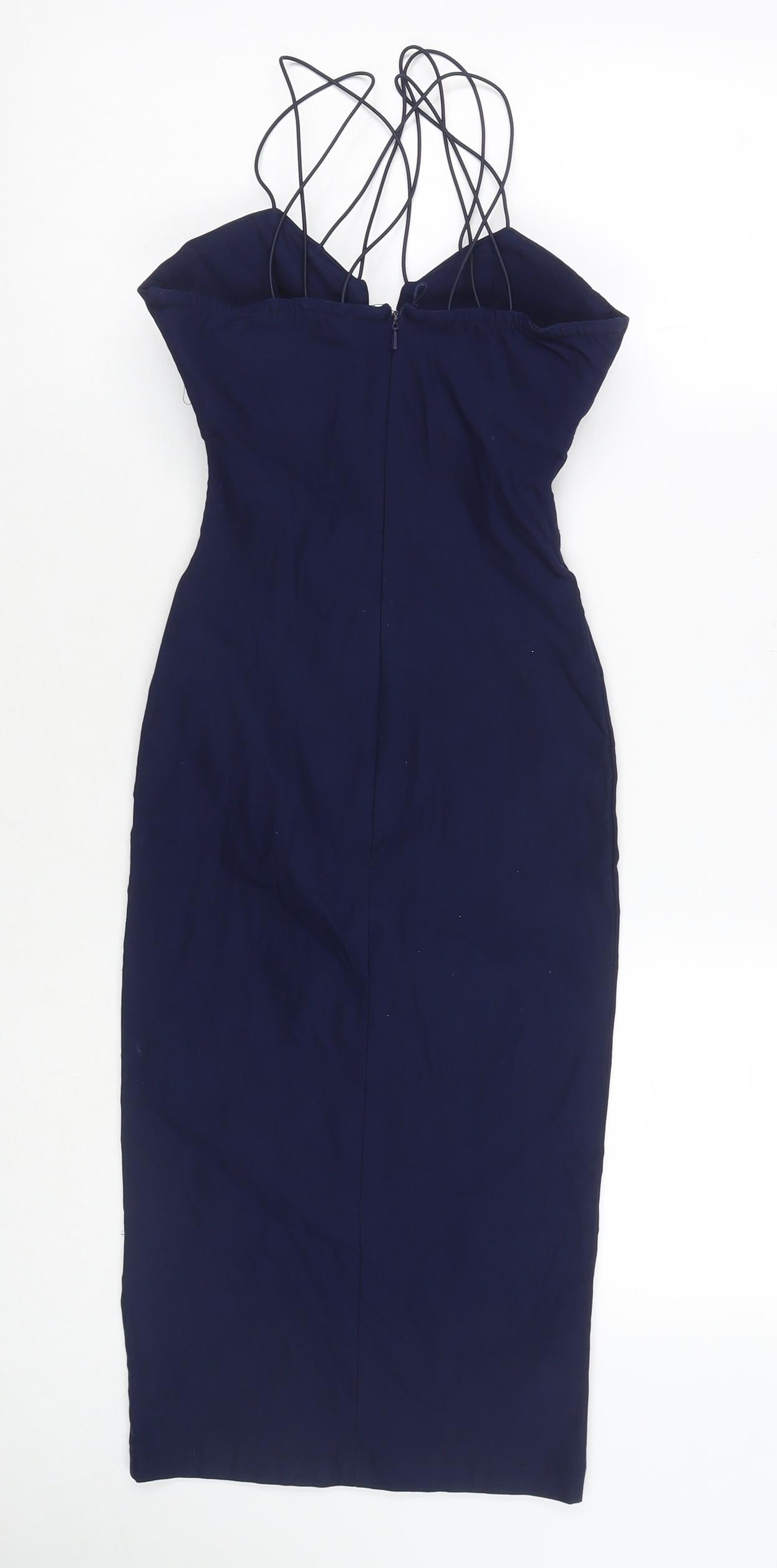 Rare London Womens Blue Polyester Bodycon Size 6 Sweetheart Zip