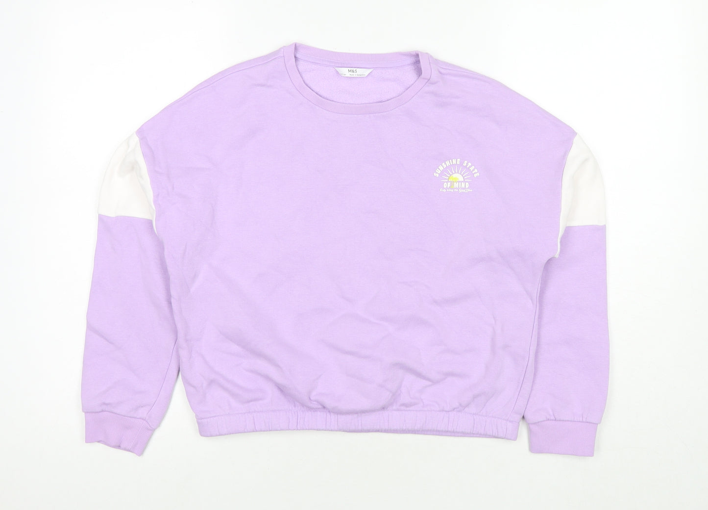 Marks and Spencer Girls Purple Cotton Pullover Sweatshirt Size 12-13 Years Pullover - Sunshine State