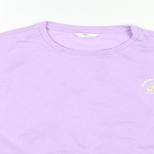 Marks and Spencer Girls Purple Cotton Pullover Sweatshirt Size 12-13 Years Pullover - Sunshine State