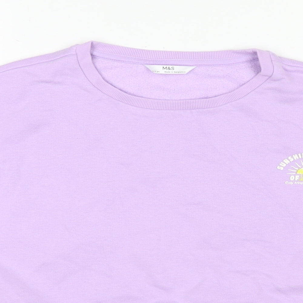 Marks and Spencer Girls Purple Cotton Pullover Sweatshirt Size 12-13 Years Pullover - Sunshine State