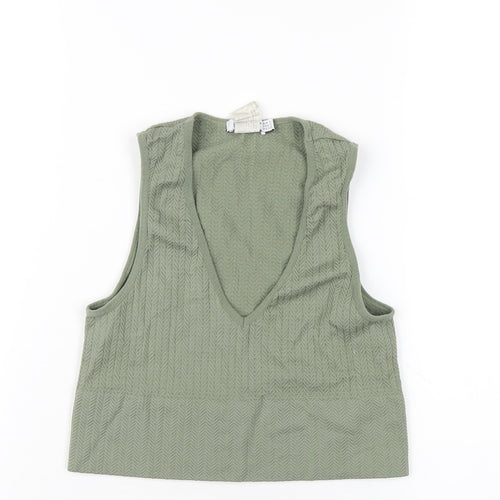 Stradivarius Womens Green Nylon Basic Tank Size M V-Neck