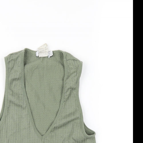 Stradivarius Womens Green Nylon Basic Tank Size M V-Neck