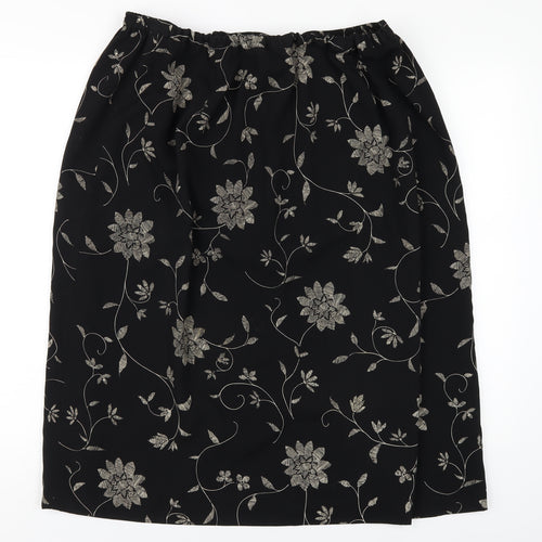 ELVI Womens Black Floral Polyester A-Line Skirt Size 24 Zip
