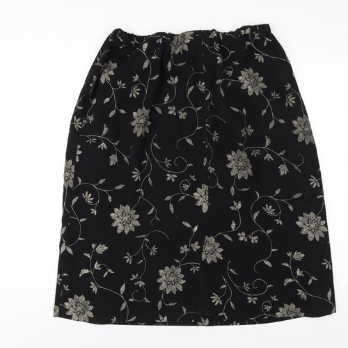 ELVI Womens Black Floral Polyester A-Line Skirt Size 24 Zip
