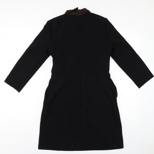 Warehouse Womens Black Polyester A-Line Size 10 Collared Zip