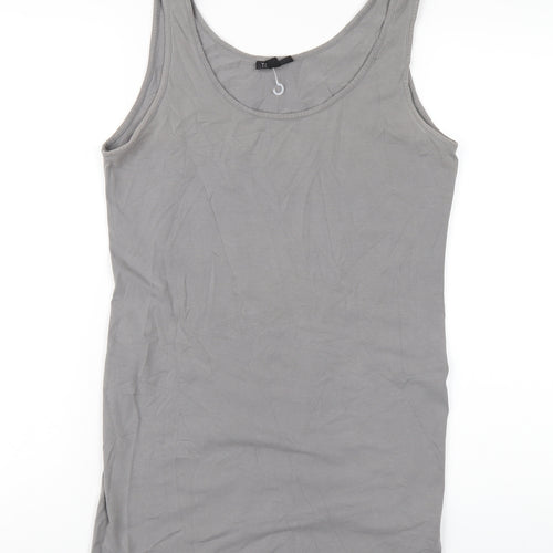 Topshop Womens Grey Cotton Tank Dress Size 14 Scoop Neck Pullover