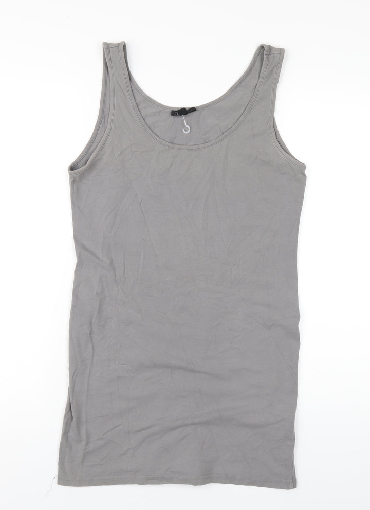 Topshop Womens Grey Cotton Tank Dress Size 14 Scoop Neck Pullover
