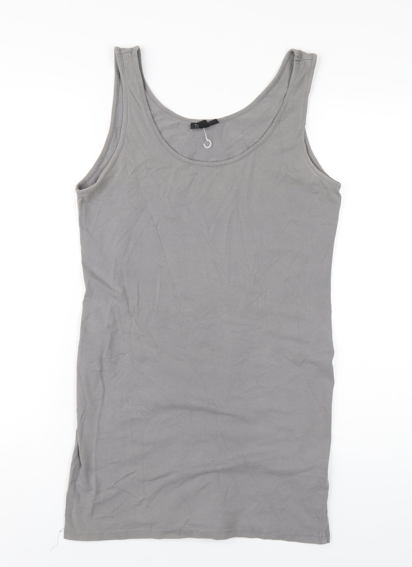Topshop Womens Grey Cotton Tank Dress Size 14 Scoop Neck Pullover