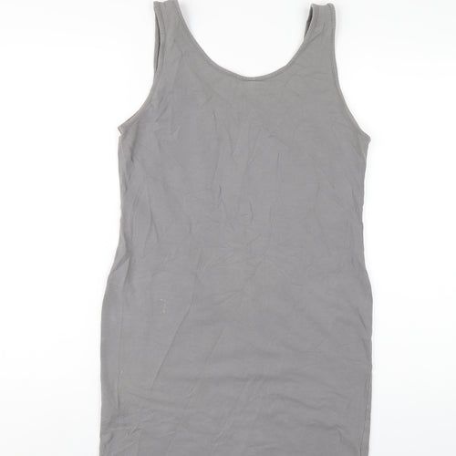 Topshop Womens Grey Cotton Tank Dress Size 14 Scoop Neck Pullover