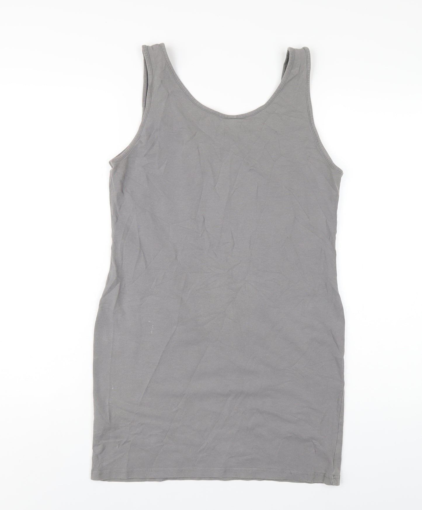 Topshop Womens Grey Cotton Tank Dress Size 14 Scoop Neck Pullover