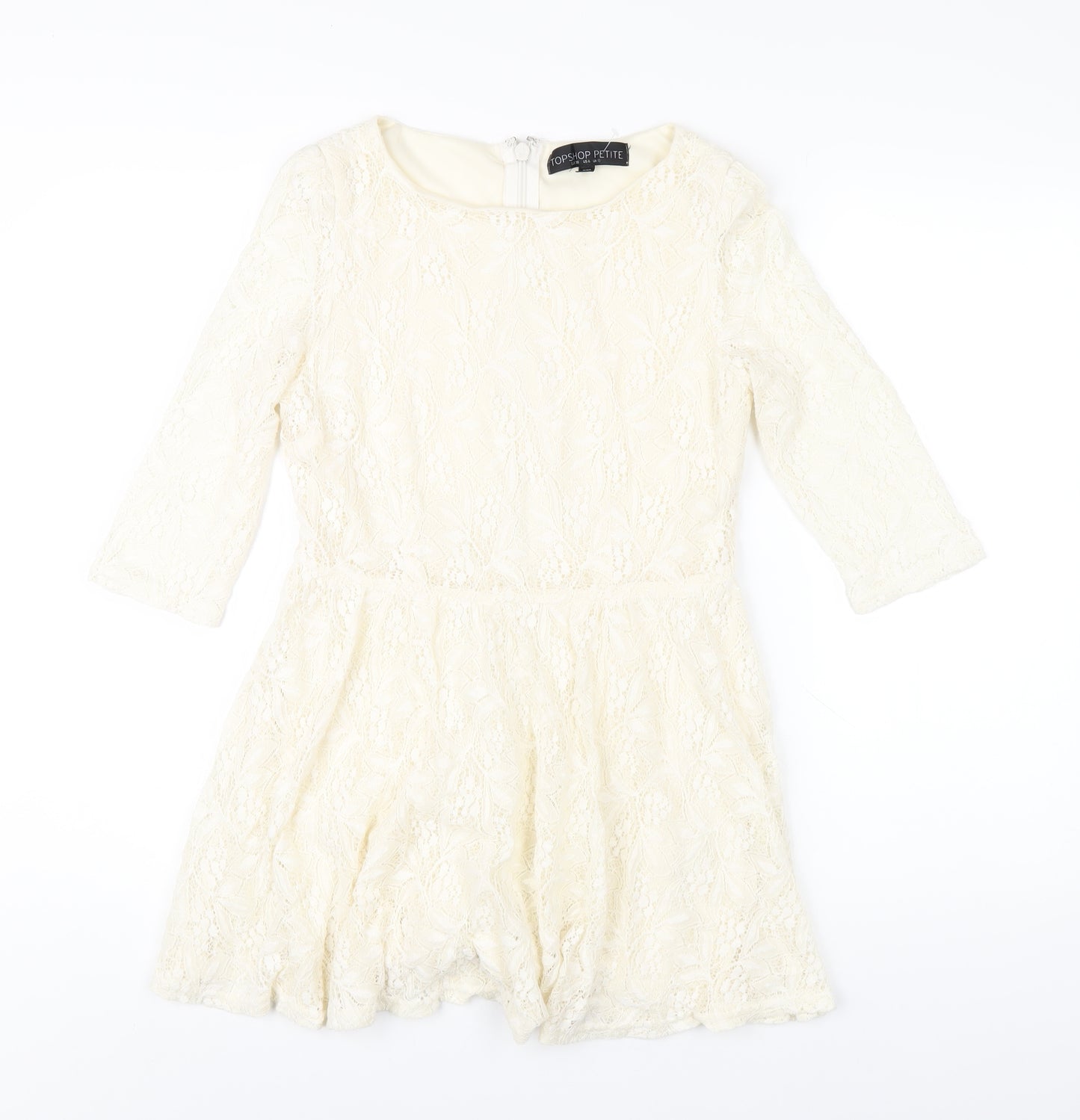 Topshop Womens Ivory Nylon A-Line Size 10 Round Neck Zip
