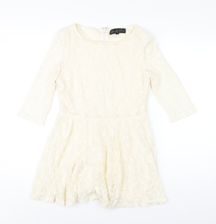 Topshop Womens Ivory Nylon A-Line Size 10 Round Neck Zip