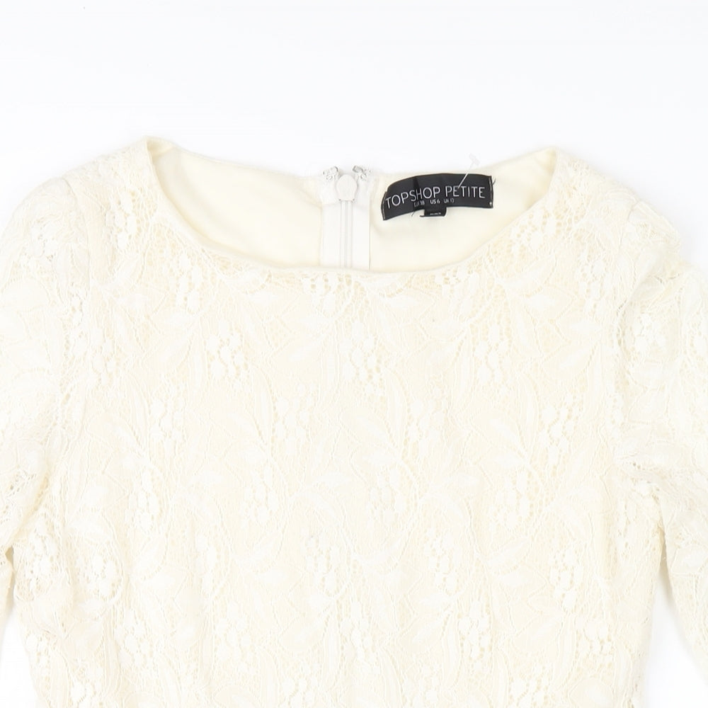 Topshop Womens Ivory Nylon A-Line Size 10 Round Neck Zip